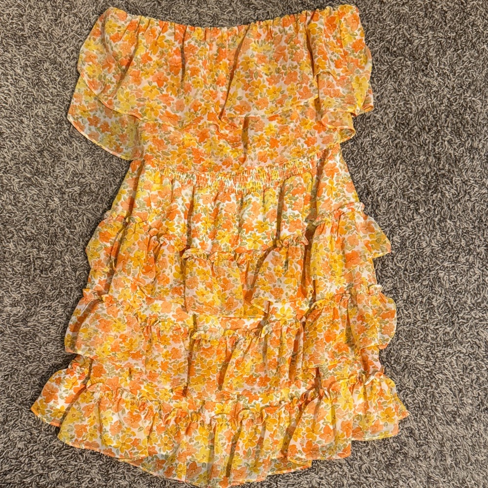 1 State Petals Print Strapless Dress